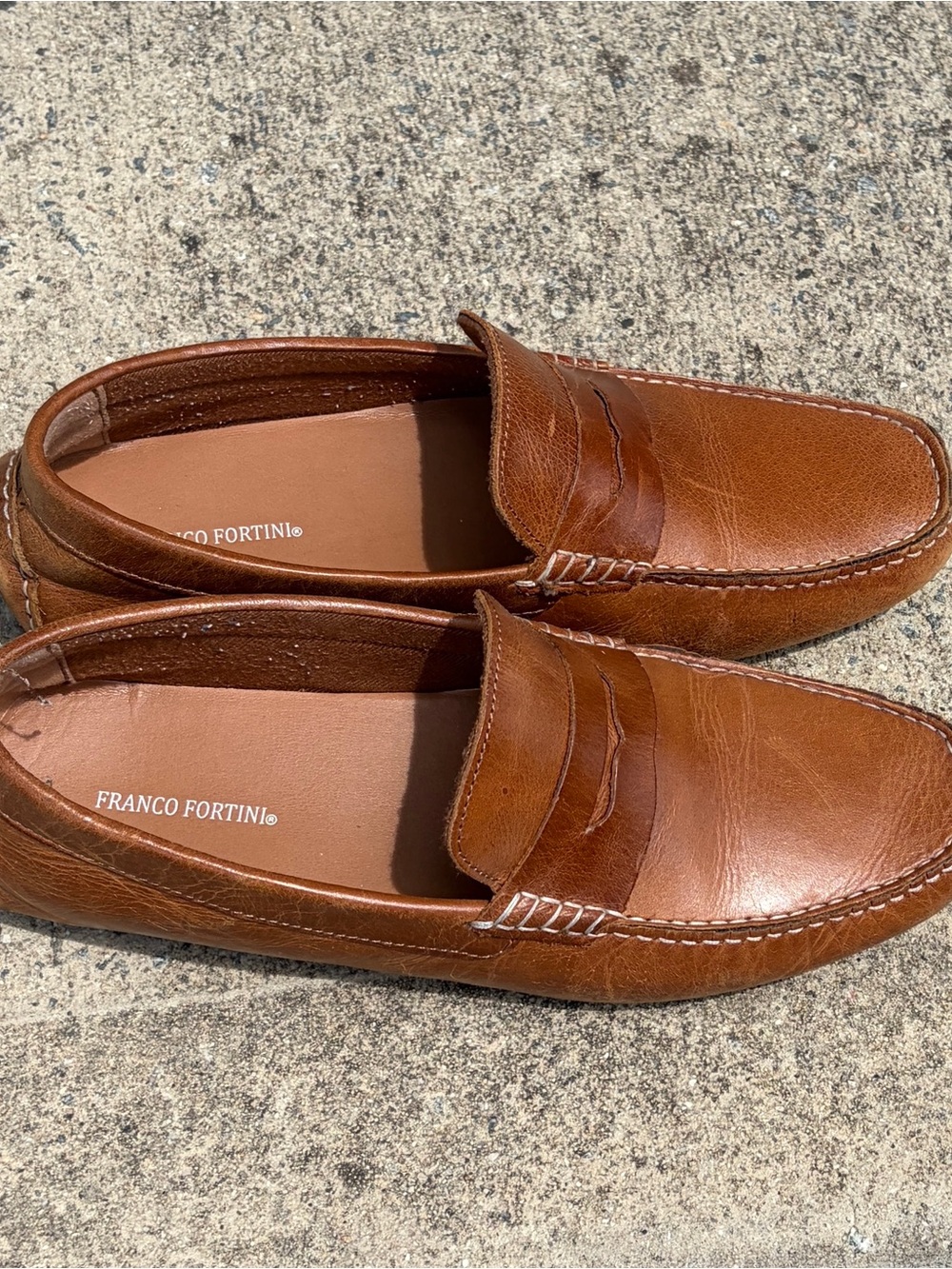 Franco Fortini Cognac Brown Leather Slip-On Penny Loafers